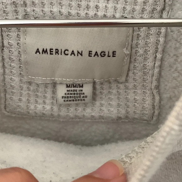 American eagle size medium gray crew neck sweatshirt log cabin pine trees sun - Picture 4 of 11